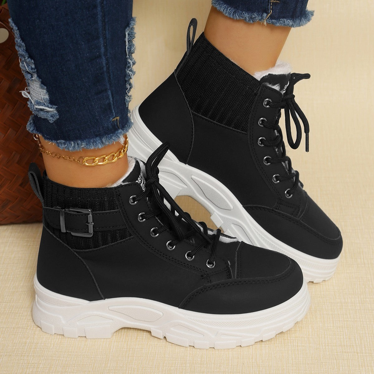 Plus Size Fleece-lined Thicker High-top Women's Platform Boots