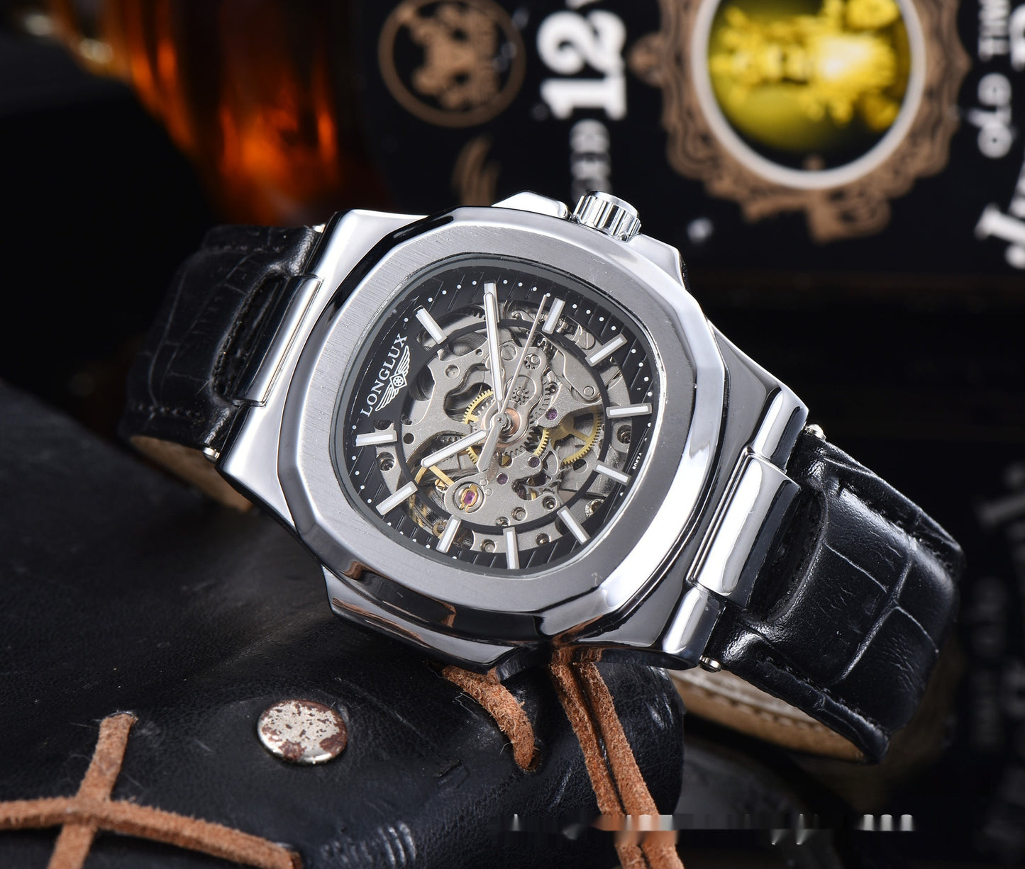 Barrel-shaped Leather Belt Men's Waterproof Mechanical Watch