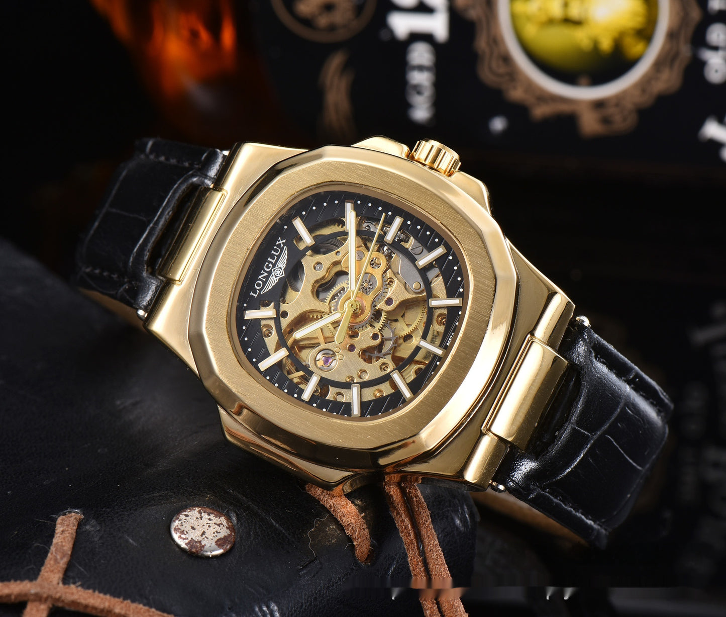 Barrel-shaped Leather Belt Men's Waterproof Mechanical Watch