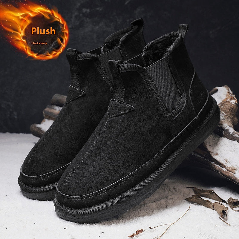 Winter Fleece Snow Boots For Men Round-toed Flat Shoes Casual Warm Sports Ankle Boot