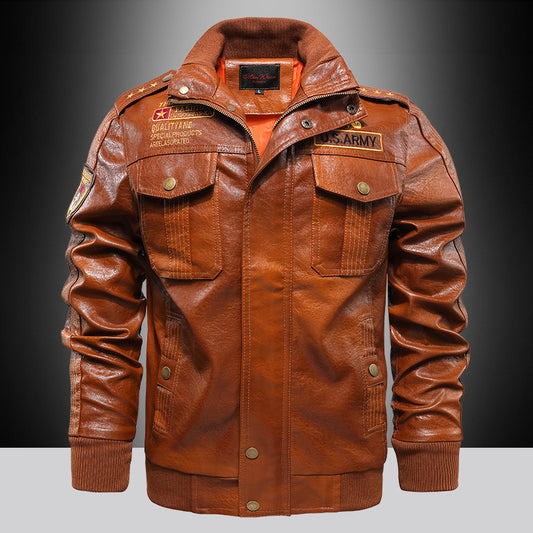 Leather Jacket Men's Stand-up Collar Slim Fit Short