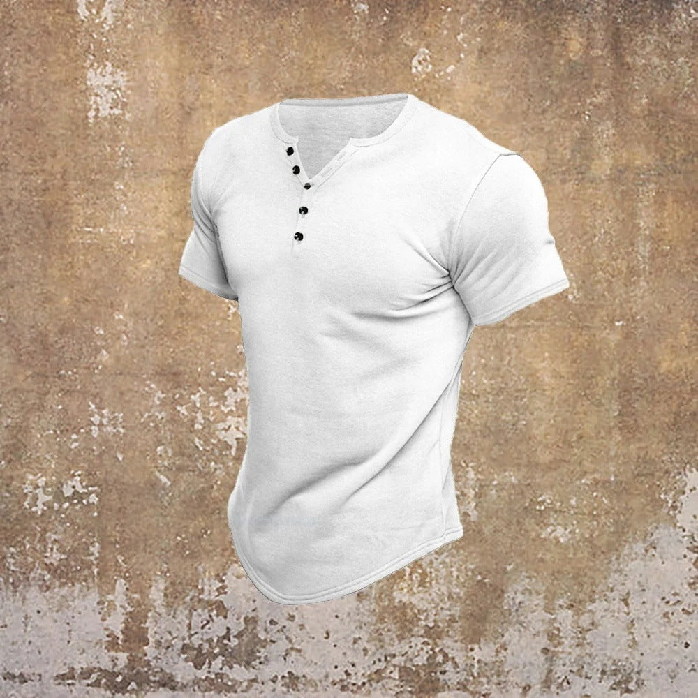 3D Printing Fashion Simple Lapel Button Men's Short Sleeve