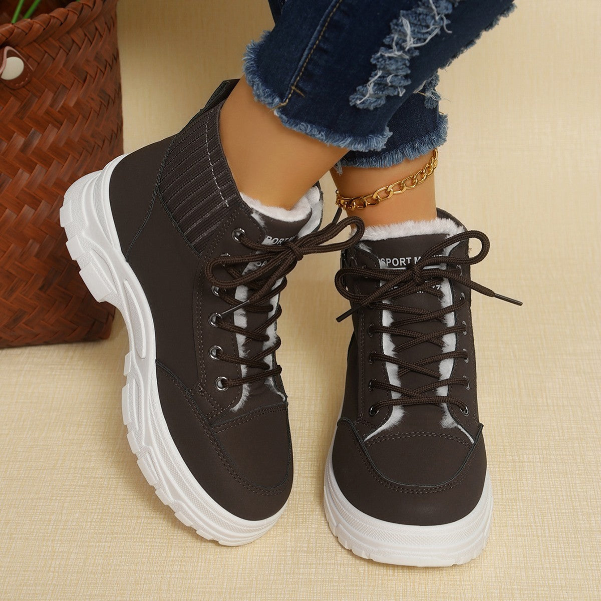 Plus Size Fleece-lined Thicker High-top Women's Platform Boots