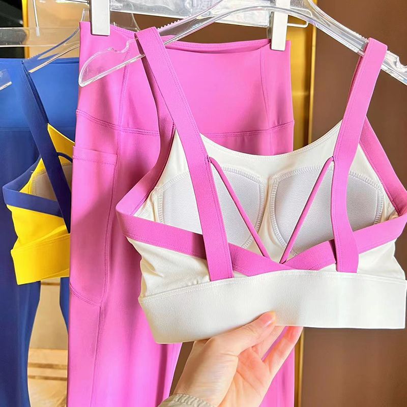 High-profile Figure Color Matching Suit Cross Beauty Back One-piece Cup Yoga Pants Pants Sports Underwear Women's Cover Supernumerary Breast Bra